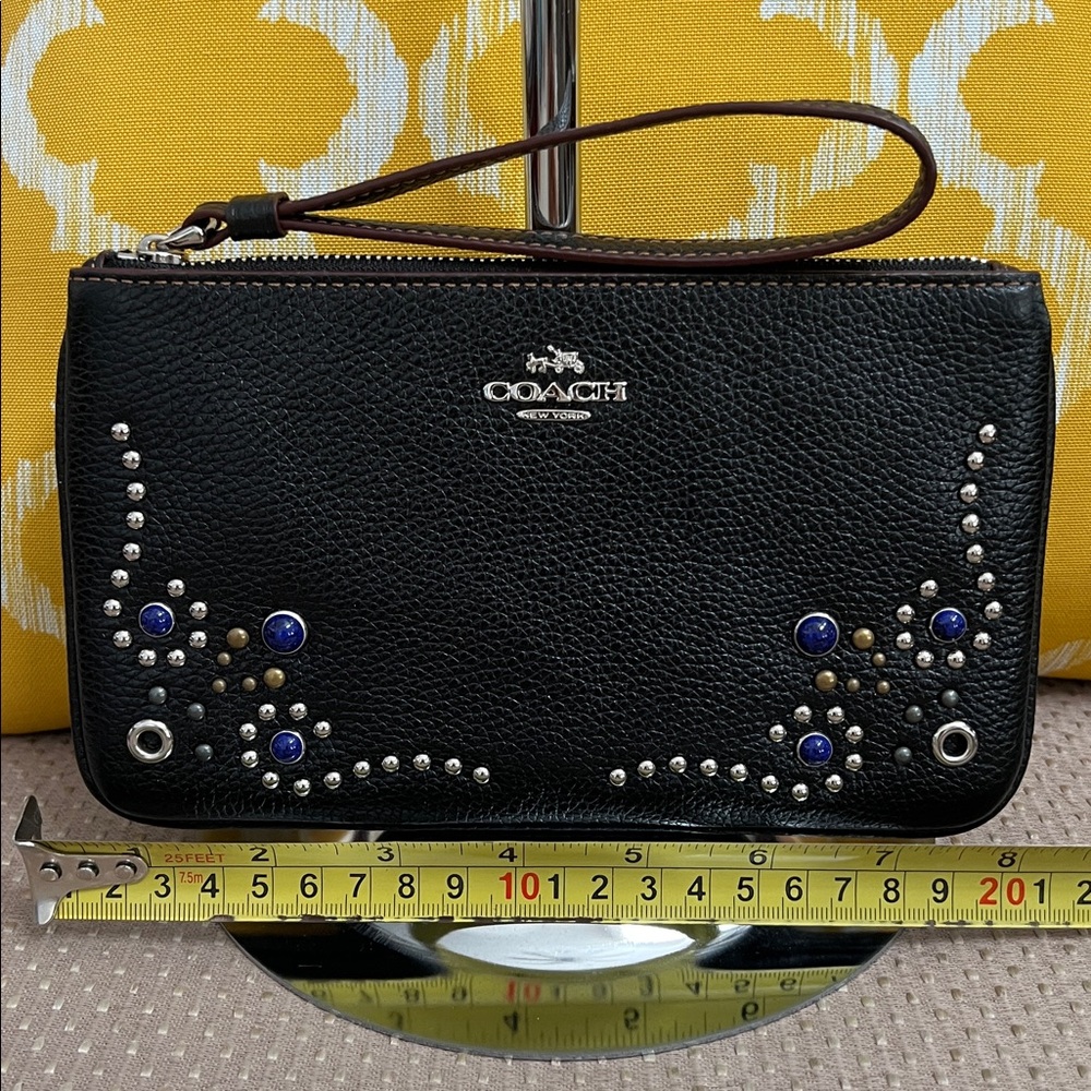 Coach large wristlet blue studded black leather